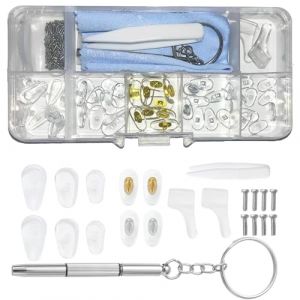 Kit de R&eacute;paration de Lunettes,25 Paires Ensemble Outils de R&eacute;paration de Lunettes Antid&eacute;rapant Air Nose Tampon de Nez de Lunettes &agrave; Visser avec Vis Pincette Petit Tournevis pour Lunettes (Xing E-commerce, neuf)