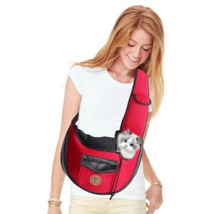 PETCUTE Sac de Transport Chien Bandouli&egrave;re Sac de Voyage Mains Libres pour Petit Chien D&eacute;compression L&eacute;g&egrave;re Respirante Confortable Rouge (PETCUTE, neuf)