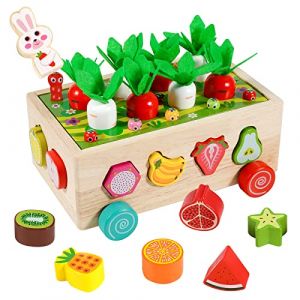 Kiztoys® Jeu de Ferme en Bois, Montessori Jouets à Partir de 1 an, Janod 7 - en - 1, Cubes à Emboîter pour Tri & Empilage, Éducatifs Cadeau pour 1 2 3 4 5 Ans Tout - Petit (Kiztoys, neuf)