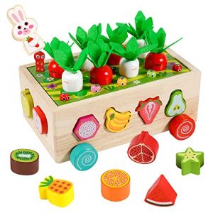 Kiztoys Jouets Montessori à partir de 1 an, 7 en 1 Jeu de Ferme éducatifs Jouet Moteur en Bois, Cubes à emboîter Tri & Empilage Cadeau pour 1 2 3 4 5 Ans Tout-Petit (TuoWan-FR, neuf)