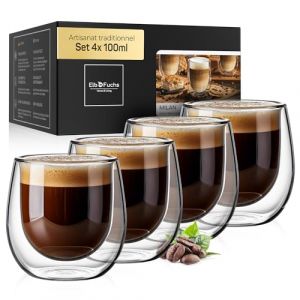 ElbFuchs® Tasse double paroi espresso [4x 100ml] IDÉE CADEAU | Tasse espresso transparente | Verre double paroi | Tasse à café original | Tasses à expresso double paroi (Rolf & Pfeil, neuf)