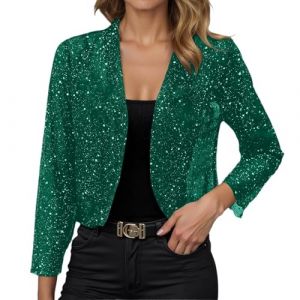 G&eacute;n&eacute;rique Veste Paillettes Femme Brillant Manteau &Agrave; Sequins Disco F&ecirc;te Clubwear Cardigan Courts Ouvert &Agrave; Manches Longues Veste Pour Soir&eacute;e Cocktail C&eacute;r&eacute;monie F&ecirc;te Danse Bal Club (ShengKang314, neuf)