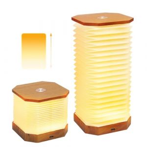 ExKeen Lumi&egrave;re de Nuit Portable en Noyer, Lampe d'Accord&eacute;on Verticale Hauteur et Luminosit&eacute; R&eacute;glables, USB Rechargeable, Lumi&egrave;re Chaude d'Ambiance et de Lecture pour Salon, Chambre, Bureau (asdwams, neuf)