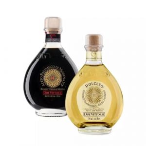 Duetto Due Vittorie Oro Blanc et Noir: Vinaigre Balsamique de Modena IGP Oro et Vinaigre Blanc Dolceto 250 ml x 2 (Olico.it, neuf)