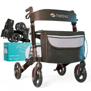 Helavo déambulateur 4 roues pliable léger pour adulte – rollator aluminium avec siège et dossier confort, freins sûrs, panier, hauteur réglable – senior aide autonomie (helavo, neuf)