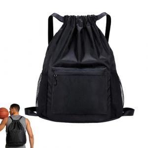 LEPZUR1 Pi&egrave;ce Sac &agrave; Dos Sportif Imperm&eacute;able &ndash; Fermeture &agrave; Cordon avec Poche Filet pour Fitness, &Eacute;cole, Natation & Plein Air (Noir) (GloriseGO, neuf)