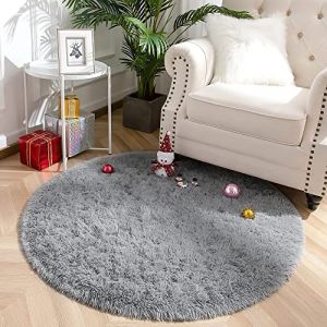 VOFUSHON Tapis Rond Salon Shaggy Descente de lit Chambre Grande Taille Tapis avec Le Fond Antidérapant,Tapis Décoratif de Style Moderne pour Salon Chambre Canapé Natte(Gris,100 x 100 cm) (VOFUSHON-Home, neuf)