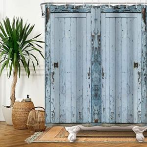 SDOTPMT 140x183cm Bois Planche Rideau de Douche Rustique Pâle Bleu Agé de Bois Dur Ancien Planche Sol Rideau de Bain Rural Campagne Rideau de Baignoire pour Salle Bains Polyester avec Crochets (SDOTPMT, neuf)