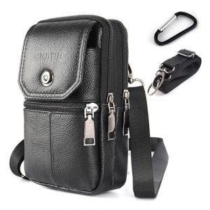Sacoche Bandoulière Ceinture Homme en Cuir pour Téléphone - Mini Sac Bag Portable pour Voyage à Pochettes Petit Pochette Banane en Téléphone Poche Holster Molle Portefeuille Ét (JDwinwin, neuf)