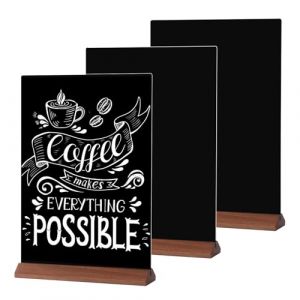 GUOKOFF Enseignes de Tableau Noirs A5, Lot de 3 Tableau Noir pour Table, Tableaux Noirs avec Supports en Bois, Double Face Ardoise de Table D&eacute;coratives pour Tableaux Noir pour Bar Caf&eacute; Mariage (hong jiu jiu mao yi, neuf)