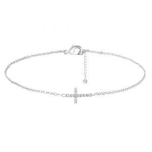 XFSRG Bracelet Femme Croix Chr&eacute;tienne Acier Inoxydable 18K Or Argent R&eacute;glable Zircon Bracelet Croix Cadeau Bijoux pour Filles Femmes (Argent 1) (CAM SELFSELL, neuf)