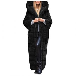 Manteau d'Hiver Long pour Femme - Fourrure avec Capuche - Fausse Fourrure Chaude - Couleur Unie - &Eacute;pais et Douillet avec Poche, Noir, XL (DaTouRrZi, neuf)