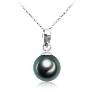VIKI LYNN Collier pendentif perle de culture de Tahiti 9-10mm rond en argent sterling pour les femmes（or blanc (VIKI LYNN Direct, neuf)