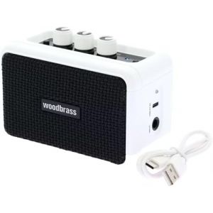 Woodbrass GE5 - Enceinte connect&eacute;e/Ampli Guitare &Eacute;lectrique 5W Compact et Rechargeable - Clean/Overdrive, Sortie Casque, Enceinte Connect&eacute;e sans Fil, Format Nomade, 7h d&rsquo;Autonomie - Blanc/Noir (WOODBRASS, neuf)