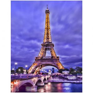 DIY 5D Square Diamond Painting Carr&eacute; Carre 40x50 cm Peinture Diamant Grand Format Stickers Peinture Numero Adulte Bricolage Mosa&iuml;que Puzzle Diamant Images Broderie Diamant Paysage Tour Eiffel Paris (BEIMIN, neuf)