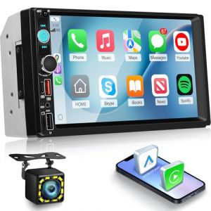 NHOPEEW Autoradio 2 Din 7 Pouces avec Carplay sans Fil et Android Auto - Autoradio Double Din avec Commandes au Volant, FM, vid&eacute;o en Ligne, Double Port USB, AUX Type C + cam&eacute;ra de recul (Tianju-EU, neuf)
