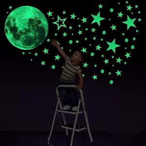 Konsait 435 Points Lune et Etoiles phosphorescentes Lumineux Stickers Muraux Décoration de Plafond Fluorescent Autocollant pour Chambre d'enfants Fille Garcon Chambres de Bébés (Lipmok-eu, neuf)