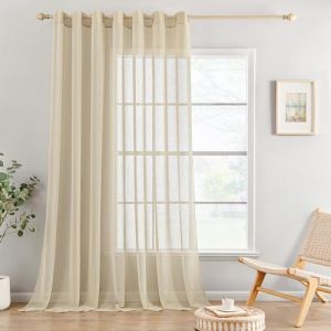 MIULEE Lot de 1 Rideaux Voilages de Fenêtre Lin Imitation Transparents Décorative à Oeillet Voile de Fenêtre Draperie Intérieur Elegant Vintage pour Chmabre Salon Bureau 300x245cm(L X H) Beige Foncé (MIULEE HOME, neuf)