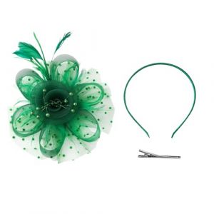 NYGGTYK 1 chapeau de mariage avec 1 bandeau, 1 clip, accessoire de cheveux pour femme, bandeau &agrave; plumes, bandeau de soir&eacute;e pour femme, bandeau en maille (vert fruit) (PICKARDT JUTTA LTD, neuf)