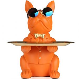 suruim Bouledogue Statue Chien avec Plateau D&eacute;coratif - Plateau de Rangement en R&eacute;sine pour Cl&eacute;s, Friandises et D&eacute;coration, Decoration Maison Moderne Deco Interieur Maison (Orange) (Suruim  Official, neuf)
