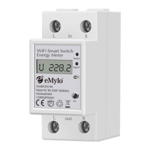 eMylo Smart WIFI compteur d'énergie, monophasé DIN Rail LCD Compteur numérique, compteur de consommation d'électricité, 60A 90-250V, Support Alexa Google Home APP Télécommande pour Maison, Appartement (Yasorn ®, neuf)