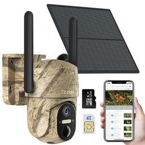 Tzziel Camera Chasse 4G avec Carte Sim,Camera de Surveillance Exterieur Video en Direct,2K Vision Nocturne Couleur, Détection de Mouvemen PIR,Audio Bidirectionnel,IP66 (Tuz Tech, neuf)