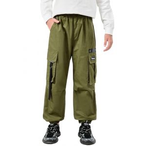 Rolanko Pantalon Cargo Garçon Jogging Enfant Slim Fit Camouflage Pantalons Ave Taille Élastiquée, Ruban Vert Armée, Taille: 170/13-15 Ans (rolanko, neuf)