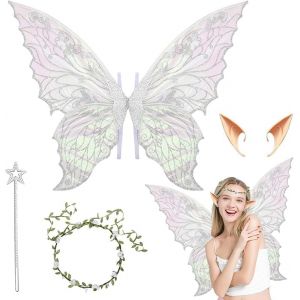 weiclianhp Ailes de Fée Enfant, Ailes d'ange et Papillon pour Fille, Couronne Fleur et Oreilles d'Elfe, Costume Cosplay pour Halloween, Carnaval, Noël et Anniversaire (chaungweiljiaju, neuf)