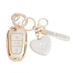 ZVRSUA Coque de Clé de Voiture avec Porte-Clés Diamant Cœur – Compatible avec Peugeot 2008/3008/5008/308/508 pour Opel 3 Grandland X Mokka Corsa Insignia，Smart Key，3 Boutons (Argent) (SENBAODZ, neuf)