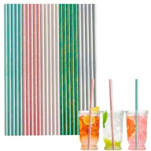 100 pi&egrave;ces Pailles Carton Jetables Biod&eacute;gradable Recyclable,M&eacute;lange Laser Pailles en Papier Kraft de &Eacute;cologique pour Cocktail Jus Caf&eacute; Smoothie,pour Anniversaire, Mariage, No&euml;l,Douche de B&eacute;b&eacute;,F&ecirc;te (TZY Official store, neuf)