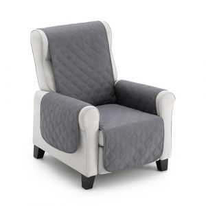 MAXIFUNDAS Housse de Fauteuil Rembourr&eacute; R&eacute;versible 1 Place/Relax- Housse de Fauteuil Extra Doux Gris/Gris Clair - Housse de Protection Fauteuil avec Bandes &eacute;lastiques de Maintien - Couvre Fauteuil (ECOMMERC3, neuf)