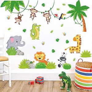 Runtoo Stickers Muraux Animaux de la Jungle Autocollant Mural Forêt Éléphant Girafe Deco Stickers Chambre Enfants Bébé Fille Garçon Décoration (Decalplanet-EU, neuf)