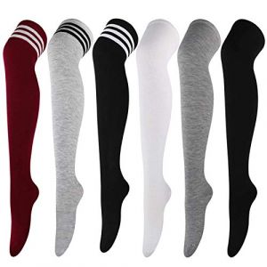 DRESHOW 6 Paires Cuissardes Chaussettes Hautes Montantes Longues Cuisse Chaussettes Dessus du Genou Jambières pour Filles et Femmes (Dreshow, neuf)