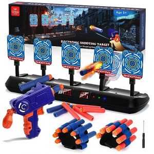 Lehoo Castle Cible pour Nerf, Cible Nerf Electronique avec 5 Cibles 3 Modes, Jeu Cible Electronique de Tir avec Effet Lumineux et Sonore (Bleu avec Un Pistolet) (Toi Bani EU, neuf)