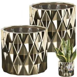 KOTARBAU&reg; Lot de 2 pots de fleurs en c&eacute;ramique &eacute;maill&eacute;e or forme cylindrique (KOTARBAU, neuf)