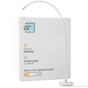 Lightbox LED Lampadaire à arc | 1,7 m de hauteur | Lampadaire avec interrupteur de tête, dimmable (CCT) | Lampe LED (1440lm, 18W) | Lampadaire également utilisé comme lampe de chambre, de bureau et de (Lightbox-Shop, neuf)