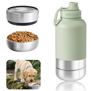 Gourde 3-en-1 pour Chien, 950 ML, Bouteille d&rsquo;Eau Isotherme en Acier Inoxydable avec gamelle Portable, pour Promenade, randonn&eacute;e, Camping et Voyages(Vert) (CARS TRUCKS ONLINE, neuf)