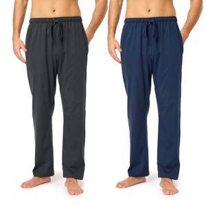 Timone Pantalon Pyjama Homme 100% Coton - Bas de Pyjama Confortable, Respirant, Coupe Droite, Taille &Eacute;lastique, Poches Pratiques - Id&eacute;al Nuit, D&eacute;tente, Maison - TPP-001 (Bleu Sombre/Anthracite, 5XL) (Hisert, neuf)