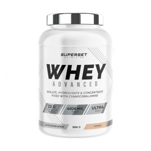 Superset Nutrition - 100% Whey Proteine Advanced (900g) - 74% de protéines - Isolat + Concentrat + Hydrolysat, Digestion optimisée, Riche en BCAA et en glutamine - Cookies (FITADIUM, neuf)