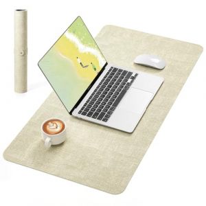NOSTHEART Sous main Bureau en Cuir, Tapis Antidérapant, Protection Imperméable, Texture Litchi & Tissu, 100x43.5cm Grande Sous main Souris pour Écriture, Ordinateur & Bureau (Gris/Beige) (EFY Direct, neuf)