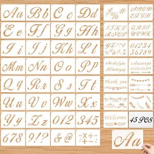 45Pcs Letter Stencils Alphabet et Chiffre Calligraphie Pochoir Majuscule Minuscule D&eacute;coration R&eacute;utilisable Lavable Alphabet Num&eacute;ro Pochoir Peinture Dessin pour Bois Mur Fen&ecirc;tre Carte Scrapbook Journal (Hailuii, neuf)