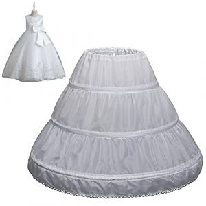 Jikekiroto Jupon pour Fille Jupon de Robe de Cérémonie pour Enfants Crinoline Princesse Petticoat de Filles 3 Cerceaux Jupon Blanc (sheldonkiroto, neuf)