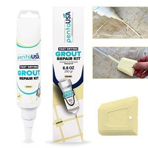 PentaUSA Joint Carrelage - Colle Carrelage, Joint Salle de Bain, Remplissage Répare et Renouvelle, Mortier Pour du Carrelage, Kit Reparation Carrelage - Avec Spatule (250g - Crème Couleur) (KAOCUK LTD, neuf)
