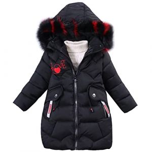 YFPICO Doudoune Enfant Fille Manteau Rembourré à Capuche Fourrure Veste d'Hiver Fille Blouson Epaisse Chaud Coupe-Vent, Noir, 12-14 ans(L'étiquette: 160) (LSERVER, neuf)