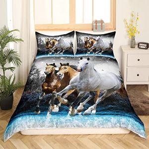 Housse de couette cheval au galop parure de lit pour enfants garçons filles housse de couette 200x200cm animaux de la ferme housse de couvre-lit 1 housse de couette avec 2 taies d'oreiller (Bofanshangmao, neuf)