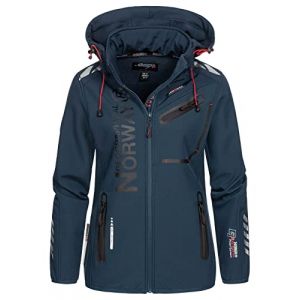 Geographical Norway REINE LADY - Veste Softshell Femme Impermeable - Jacket À Capuche Outdoor - Blouson Coupe Vent Resistant Hiver - Activites En Exterieur Randonnée (Marine L) Taille 3 (SAS Bluebell, neuf)