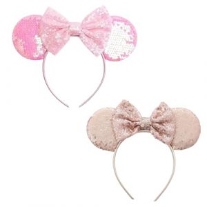 AYNKH 2 Pcs Bandeaux d'Oreilles de Souris Pailletés Bandeaux d'Oreilles de Minnie Accessoire de Fantaisie pour Adultes Kids Holiday Birthday Party Cosplay Accessories (AYNKH., neuf)