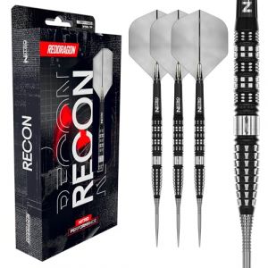 Red Dragon Darts Recon S&eacute;rie - Baril conique en acier de 23 g, pointe en m&eacute;tal, 90 % tungst&egrave;ne, fl&eacute;chettes professionnelles de Nitro Flite (Red Dragon Darts, neuf)