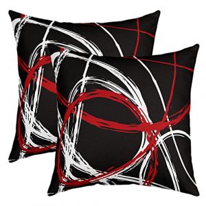 Lot De 2 Modern Art Taie d'oreiller 60x60cm G&eacute;om&eacute;trie Cercle Housse Coussin Pour Maison Le Salon D&eacute;cor Taie Oreiller R&eacute;versible G&eacute;om&eacute;trique Avec Ligne Noir Blanc Rouge D&eacute;cor Housse de Coussin (Bofanshangmao, neuf)