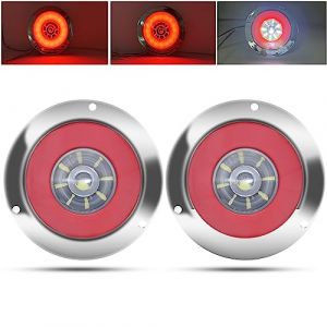 Biqing 2pcs 4" Feux Remorque LED Rond,12V 24V Led Feux Arri&egrave;re de Remorque Rouge Feux Stop Blanc Feu de Recul Lamp Avec Lunette Chrom&eacute;e Eclairage pour Remorque Camion Van Remorque RV (YuanGu, neuf)